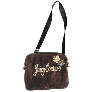 Juicy Couture Y2K Brown Velvet Computer Bag Charms Embroidered